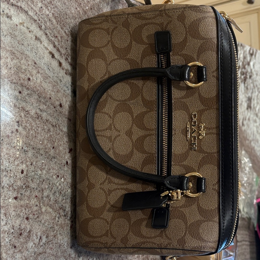 Coach Tan and Black Signature Satchel